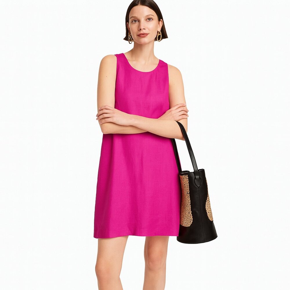 J.‎ CREW Maxine Button Back Linen Shift Dress in Magenta/Pink